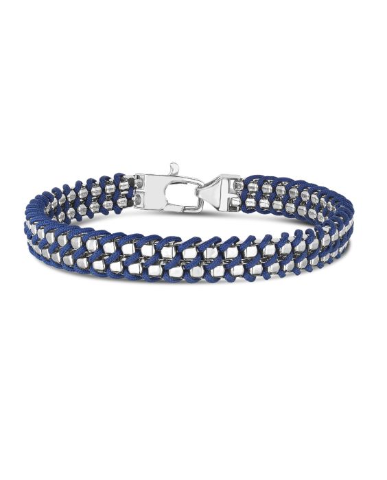 Silver Men's Blue Cord Bracelet
