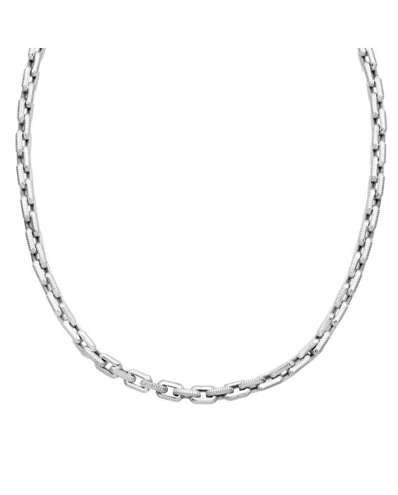 Silver Textured Rectangle Link Necklace