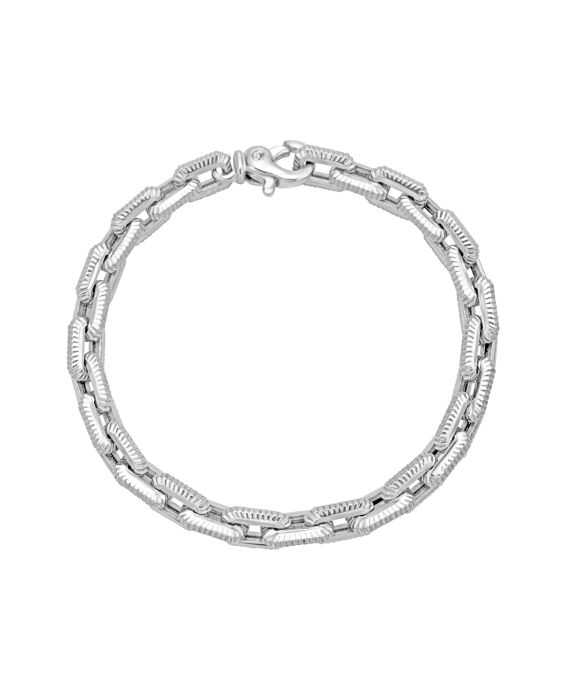 Silver Textured Rectangle Link Bracelet