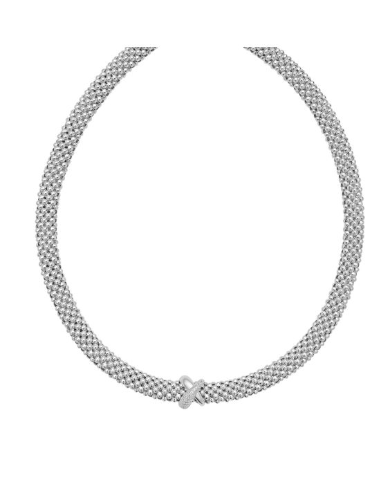 Silver Diamond Puffy X Necklace
