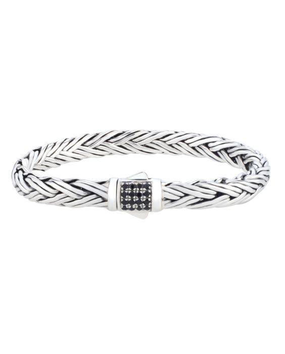 Silver Black Sapphire Woven Palmier Bracelet