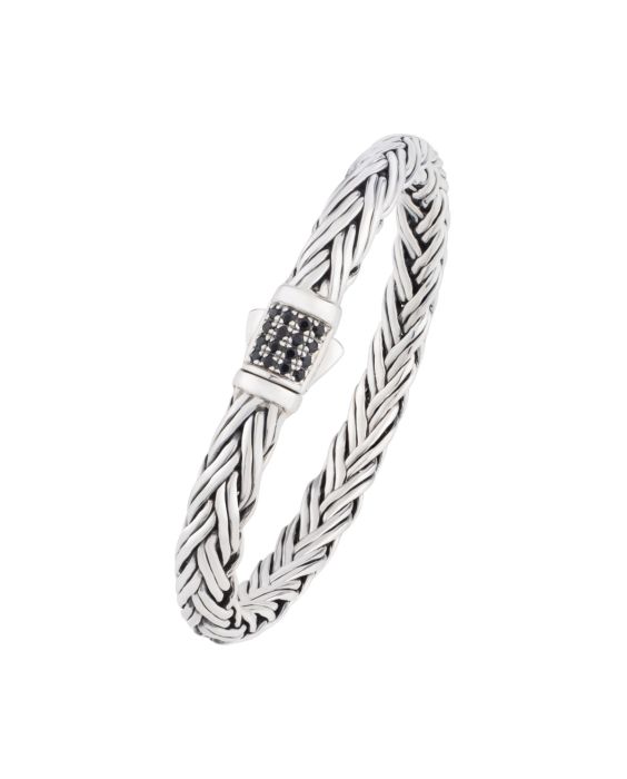 Silver Black Sapphire Woven Palmier Bracelet