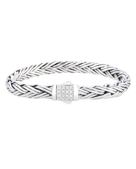 Silver White Sapphire Woven Palmier Bracelet