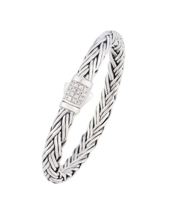 Silver White Sapphire Woven Palmier Bracelet