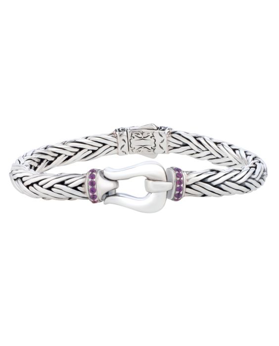 Silver Rhodolite Woven Palmier Hook Bracelet