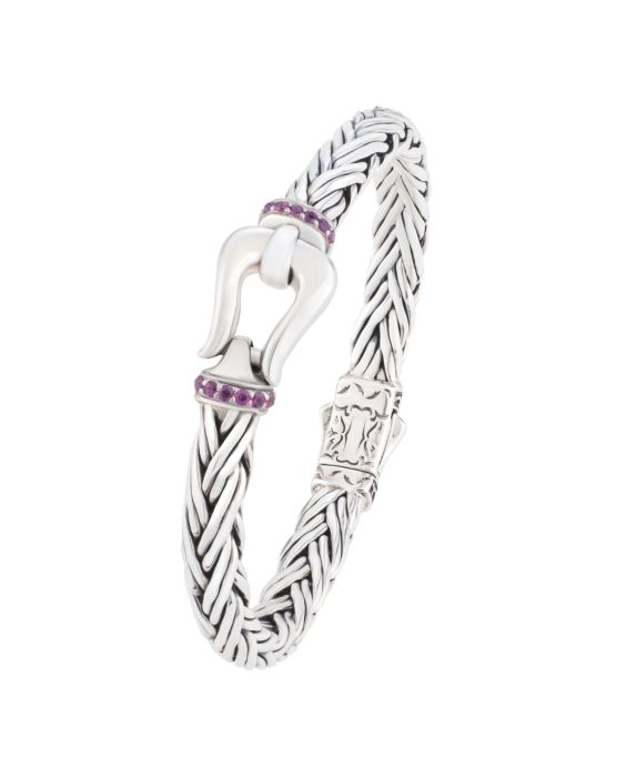 Silver Rhodolite Woven Palmier Hook Bracelet