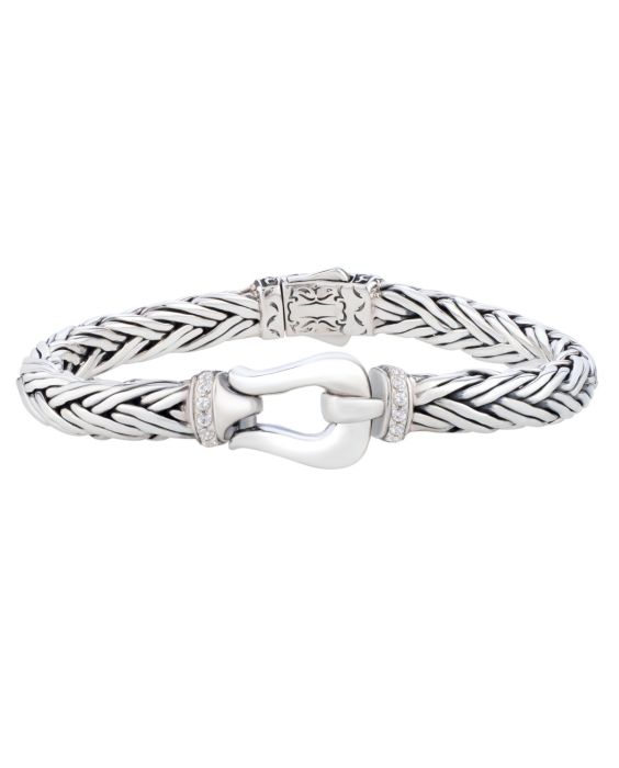 Silver White Sapphire Woven Palmier Hook Bracelet