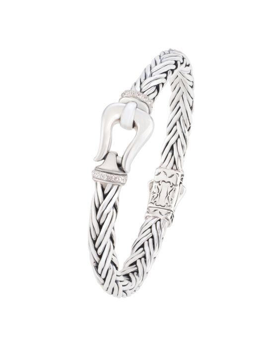 Silver White Sapphire Woven Palmier Hook Bracelet