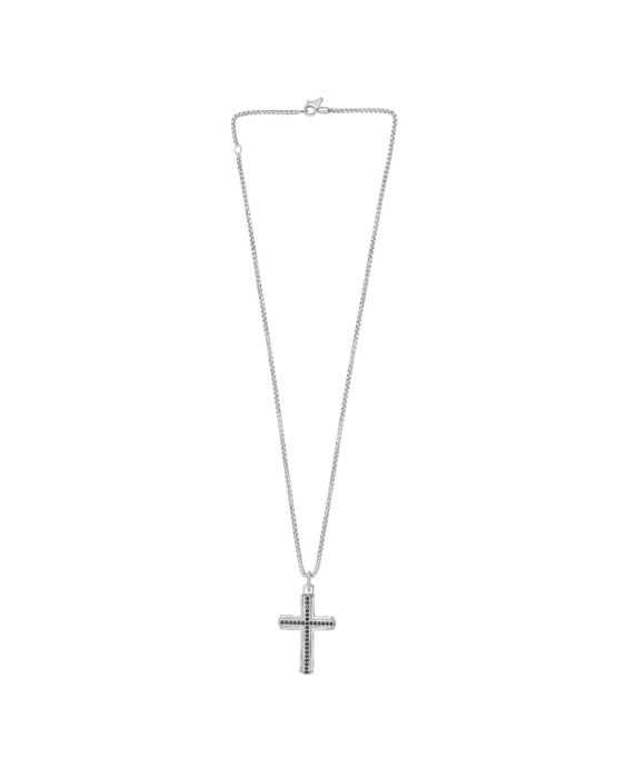 Silver Men's Large Black Spinel Cross Necklace