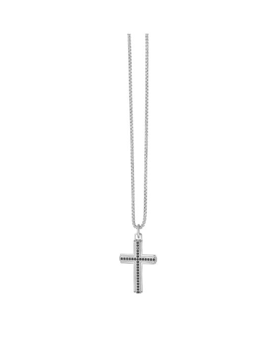 Silver Men's Large Black Spinel Cross Necklace