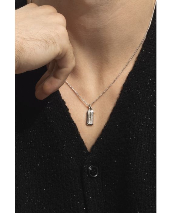 Silver Men's Mini Black Spinel Tag Necklace