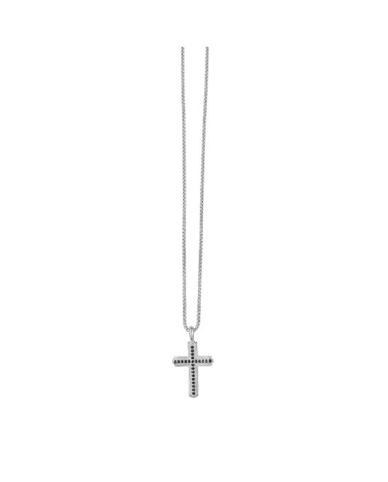 Silver Men's Mini Black Spinel Cross Necklace