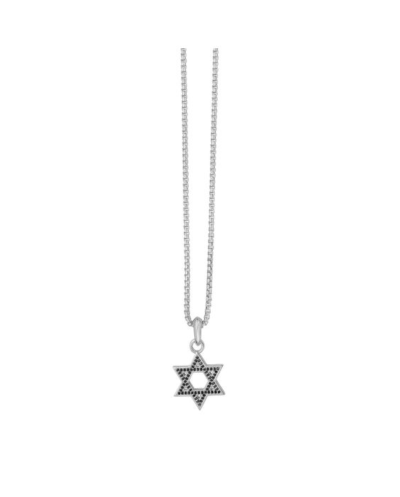 Silver & Black Spinel Men's Star of David Necklace