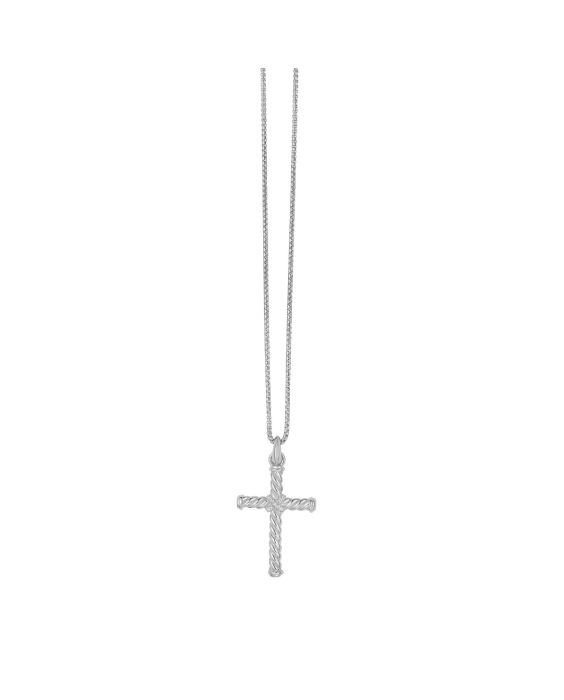 Silver Men's Diamond Twisted Cross Necklace