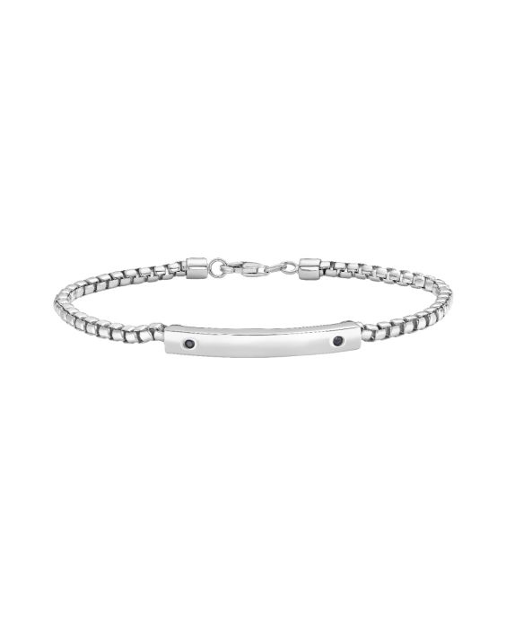 Silver & Black Spinel Men's Bar Bracelet
