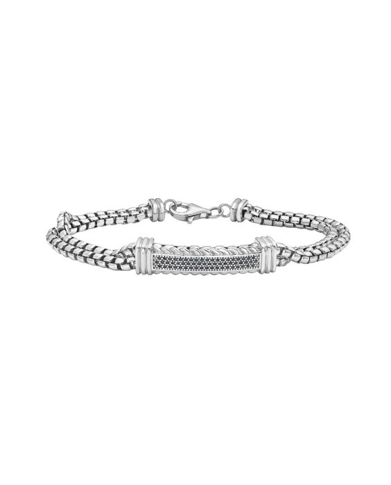 Silver & Black Spinel Men's ID Box Link Bracelet