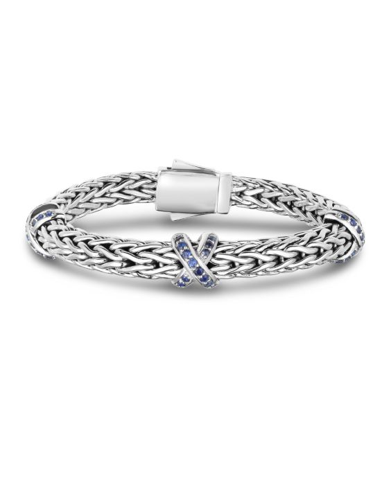 Sterling Silver Woven X Blue Sapphire Bracelet