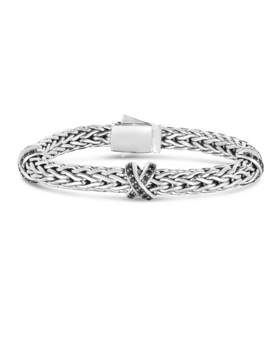 Sterling Silver Woven X Black Sapphire Bracelet