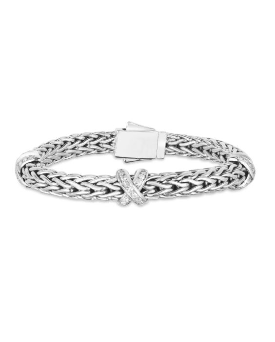 Sterling Silver Woven X White Sapphire Bracelet