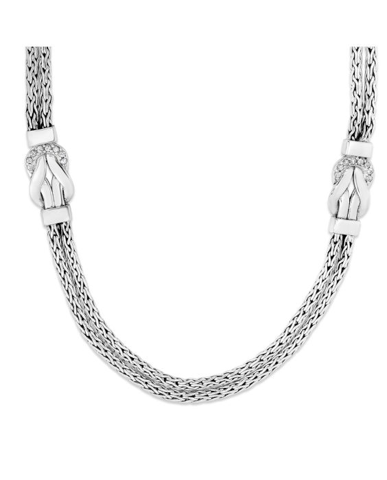 Sterling Silver   Double Strand Woven Necklace  