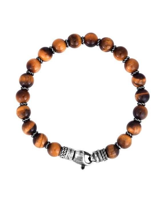 Men's Silver &amp; Tiger's Eye Bead Bracelet