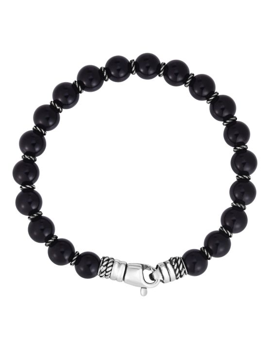 Men's Silver &amp; Onyx Bead Bracelet
