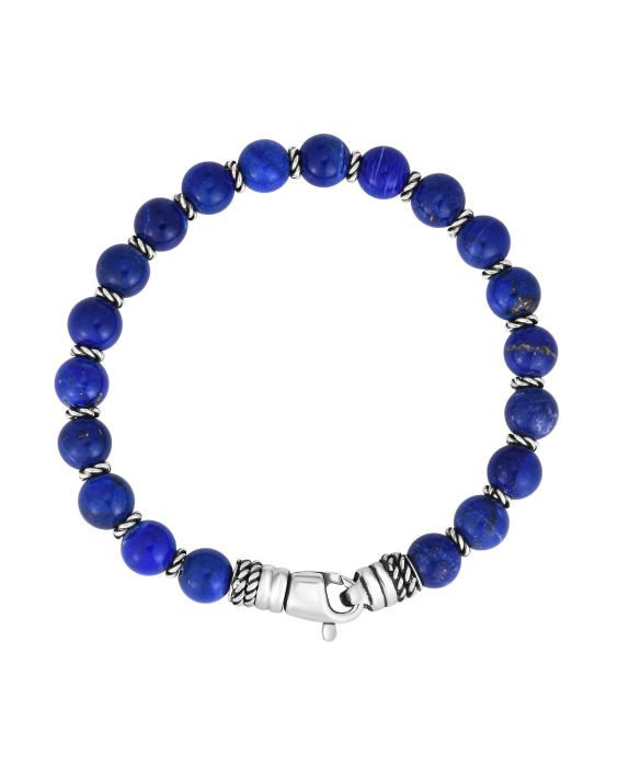 Men's Silver &amp; Lapis Bead Bracelet
