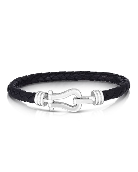 Sterling Silver Men's Leather Buckle Bracelet