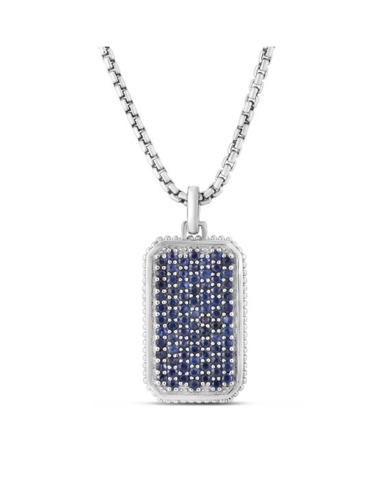 Men's Silver Sapphire Tag Necklace