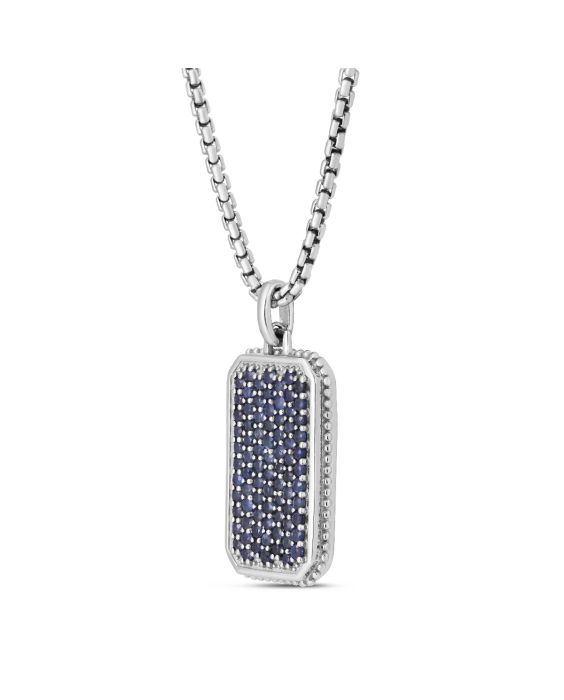 Men's Silver Sapphire Tag Necklace
