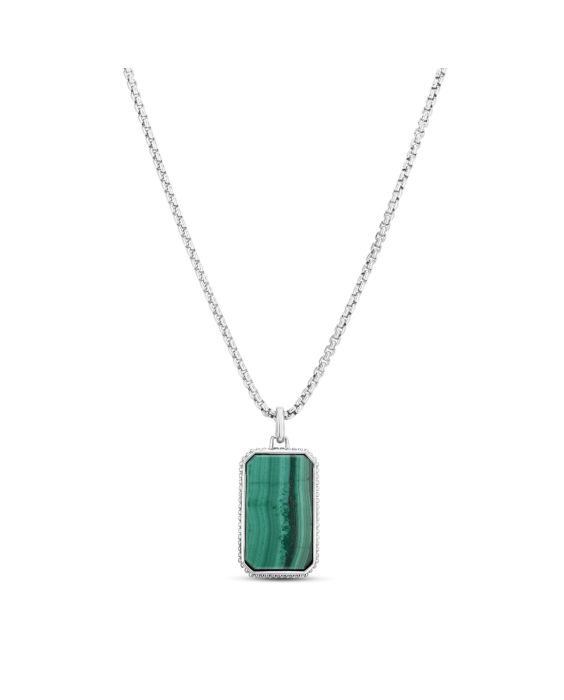 Men's Silver Malachite Tag Necklace