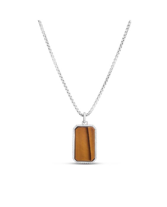 Men's Silver Tiger's Eye Tag Necklace