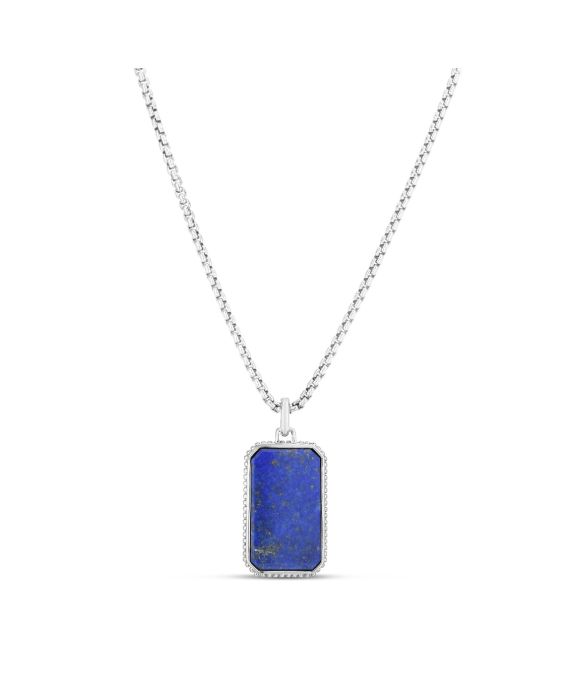 Men's Silver Lapis Tag Necklace
