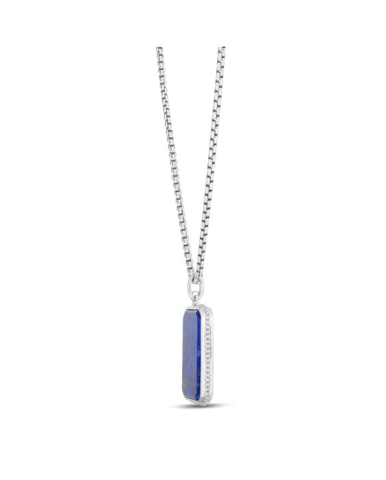 Men's Silver Lapis Tag Necklace