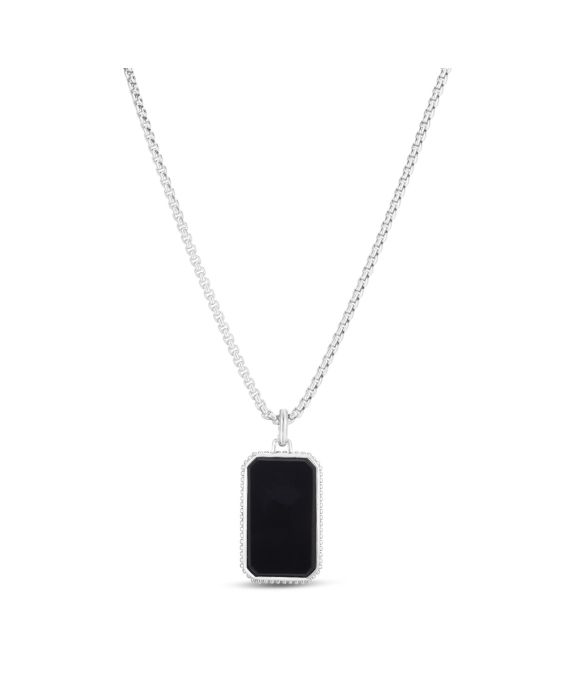 Men's Silver Onyx Tag Necklace