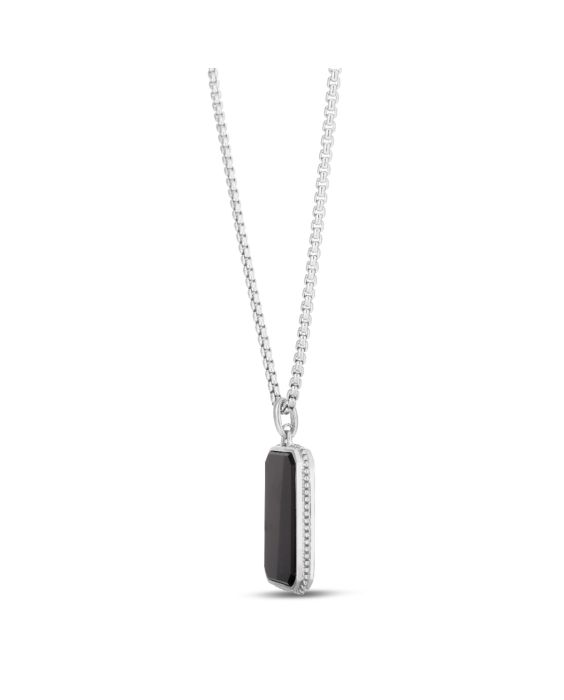 Men's Silver Onyx Tag Necklace