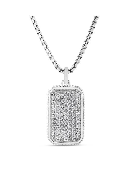 Men's Silver White Topaz Tag Necklace
