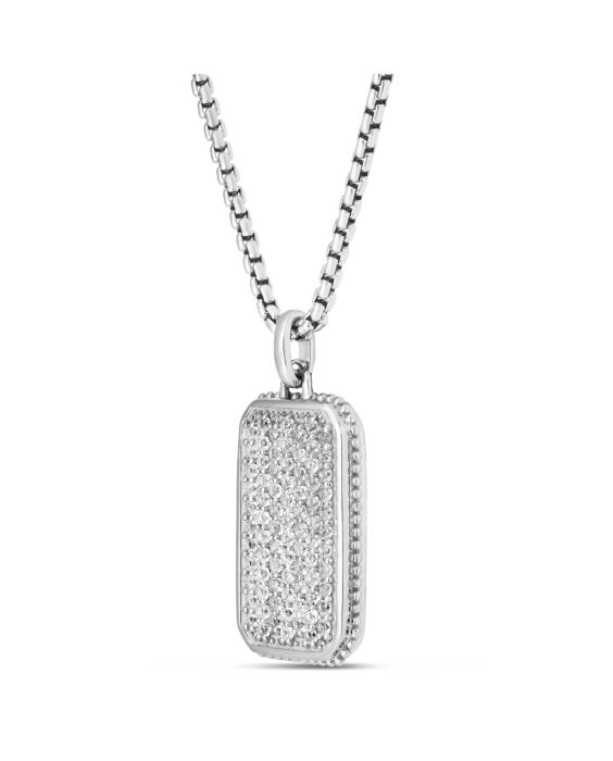 Men's Silver White Topaz Tag Necklace
