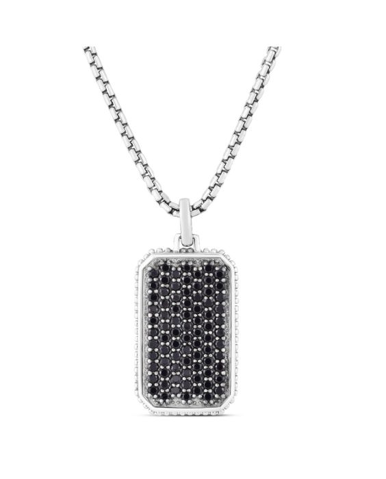 Men's Silver Black Spinel Tag Necklace