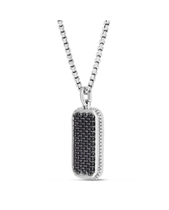 Men's Silver Black Spinel Tag Necklace