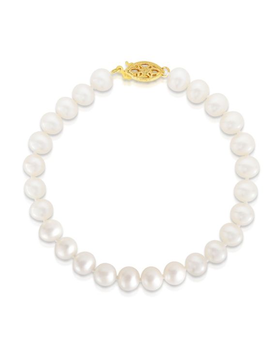 14K Gold 6.0-6.5MM Pearl Strand Bracelet