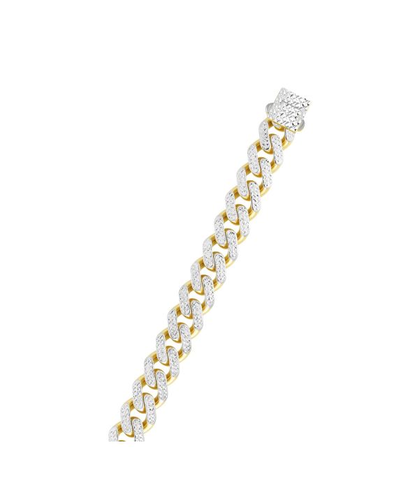 14K Gold 11.5mm White Pave Lite Miami Cuban