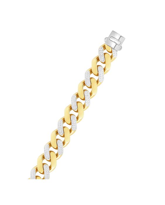 14K Gold 11.5mm Alternating White Pave Lite Miami Cuban 