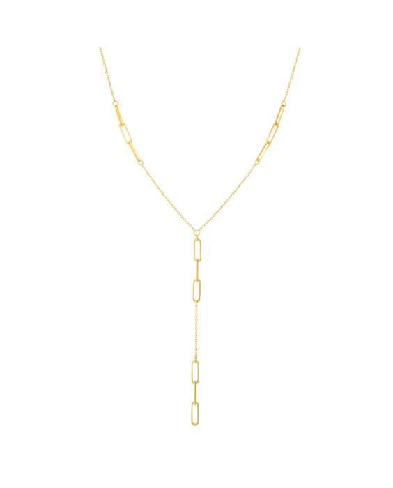 14K Gold Paperclip Lariat Necklace