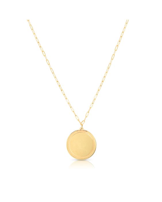 14K Gold Round Tag with Paperclip Chain