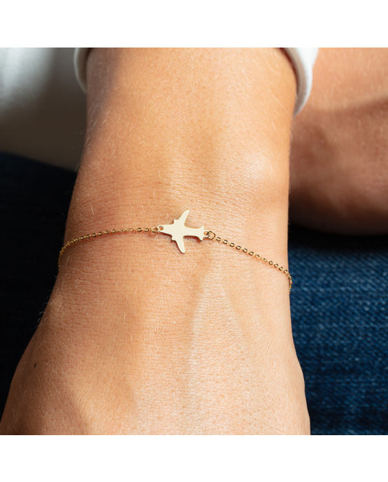 14K Gold Polished Airplane Bracelet