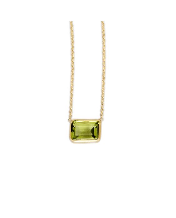 14K Gold Emerald Cut Peridot Necklace