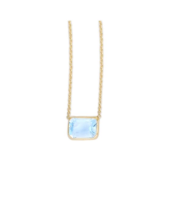 14K Gold Emerald Cut Blue Topaz Necklace