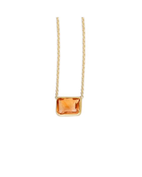 14K Gold Emerald Cut Citrine Necklace