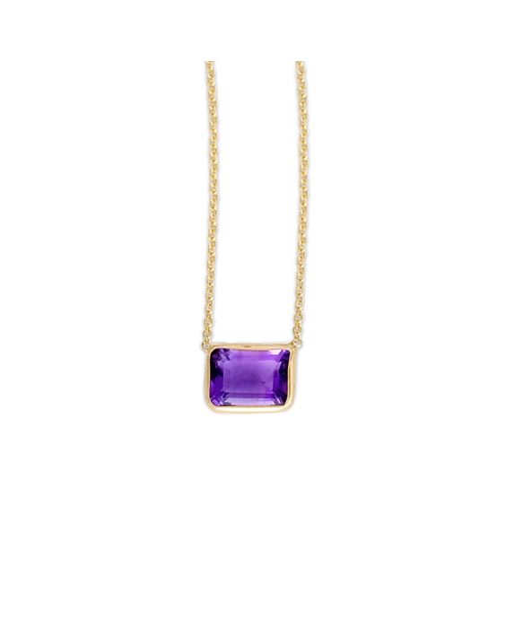 14K Gold Emerald Cut Amethyst Necklace